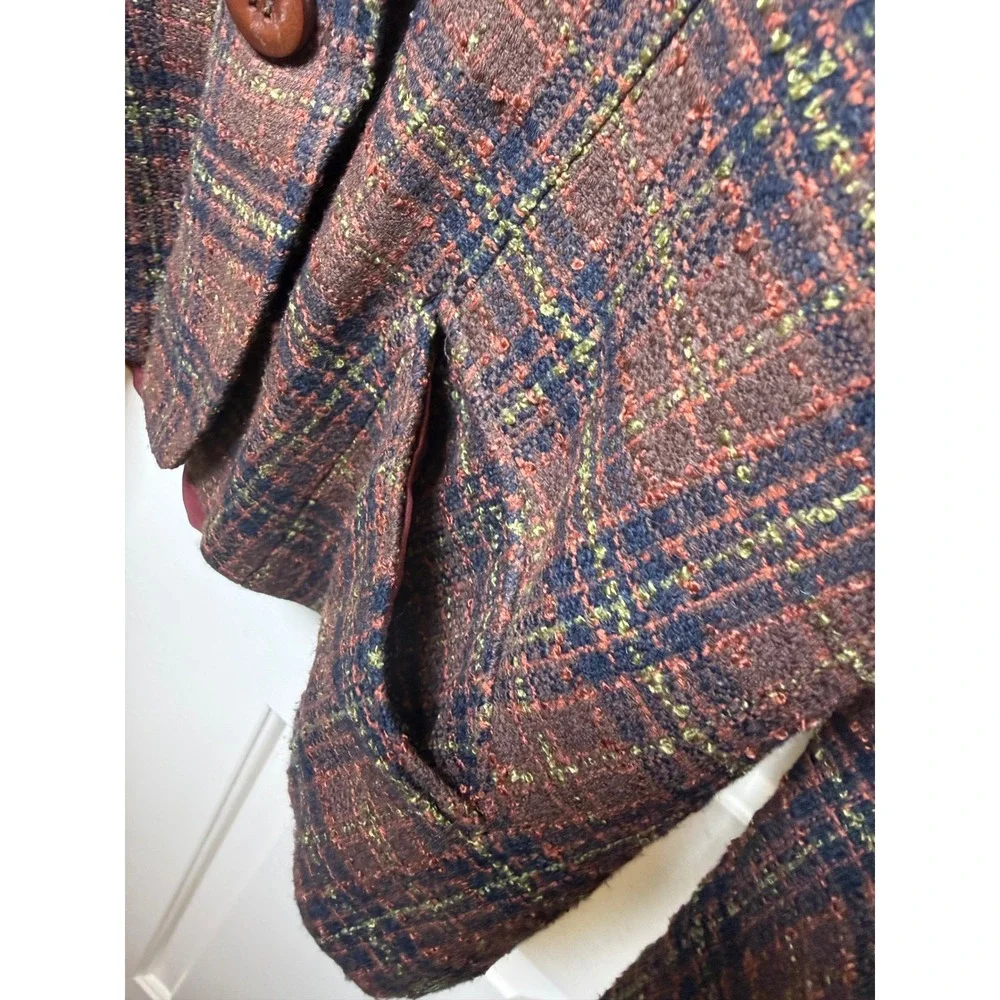 Maren Vintage Brown Multi Color Plaid Button Front Lined Blazer Jacket Size 12